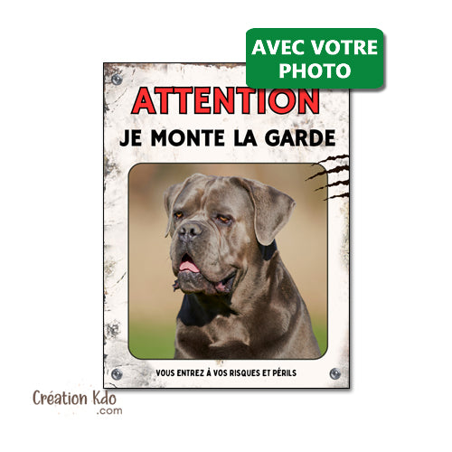 Plaque personnalisée photo chien je monte la garde Panneau au format portrait style rétro