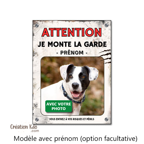 Plaque personnalisée photo chien je monte la garde Panneau au format portrait style rétro personnalisé prénom