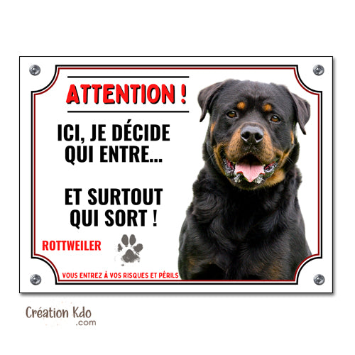 Plaque humour rottweiler monte la garde attention au chien panneau portail