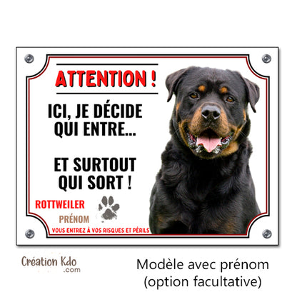 Plaque humour rottweiler monte la garde attention au chien panneau portail personnalisé