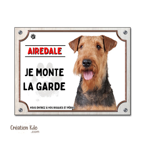 plaque attention au chien airedale panneau portail je monte la garde