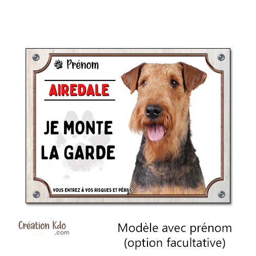 airedale plaque attention au chien panneau portail je monte la garde