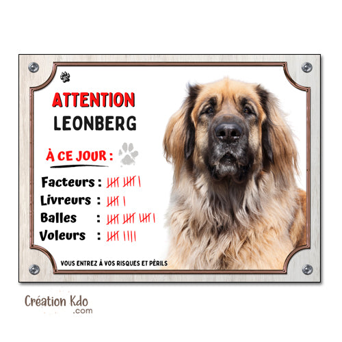 Panneau leonberg plaque attention au chien à personnaliser humour à ce jour facteurs