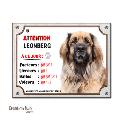Panneau leonberg plaque attention au chien à personnaliser humour à ce jour facteurs