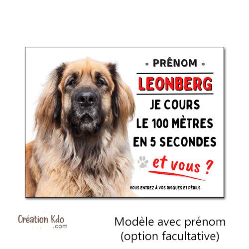 Panneau leonberg plaque attention au chien humoristique je cours le 100 mètres portail