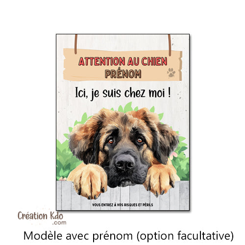 Panneau plaque leonberg attention au chien portail je monte la garde personnalisable