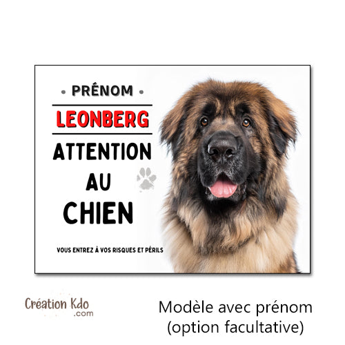 Plaque Attention au chien Leonberg Panneau de portail personnalisé