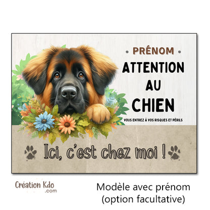 plaque leonberg attention au chien personnalisé panneau portail je monte la garde