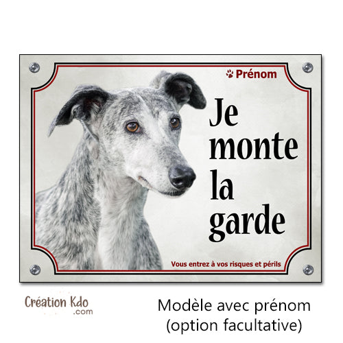 Plaque Attention au chien Lévrier Espagnol Galgo je monte la garde Panneau