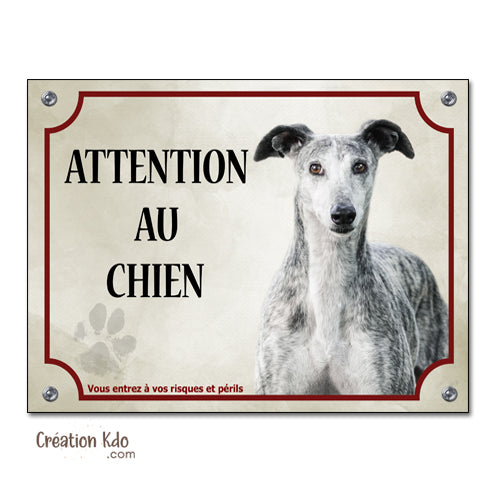 Plaque Attention au chien Lévrier Espagnol Galgo Panneau de portail