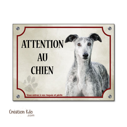 Plaque Attention au chien Lévrier Espagnol Galgo Panneau de portail
