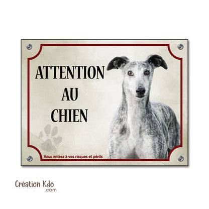 Plaque Attention au chien Lévrier Espagnol Galgo Panneau de portail