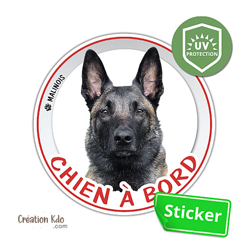 sticker malinois chien à bord photo autocollant voiture rond