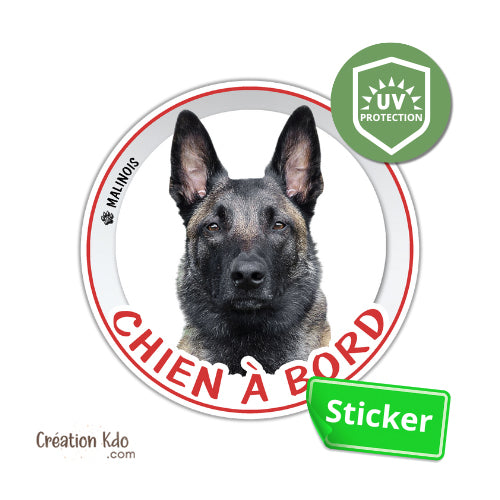 sticker malinois chien à bord photo autocollant voiture rond