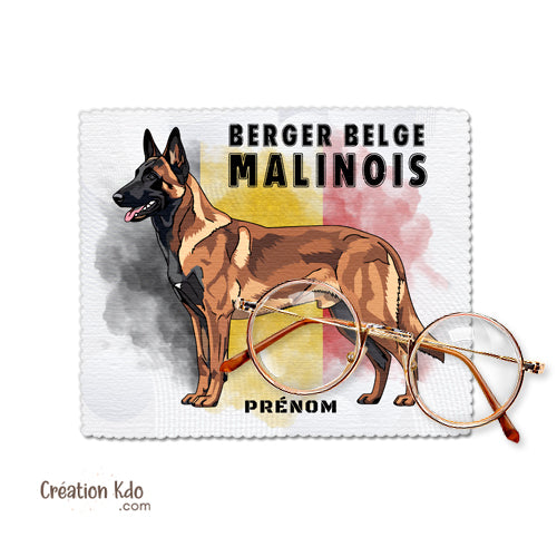 Essuie-lunette chien motif Malinois drapeau Belge chiffonnette microfibre personnalisée mondioring ring mordant drapeau sport canin