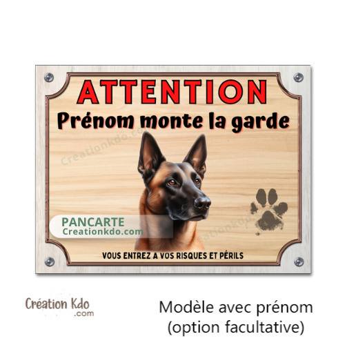 Panneau Attention au chien Malinois Je monte la garde plaque pancarte métal aluminium personnalisé