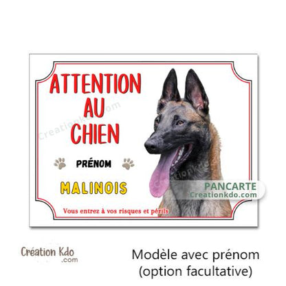 Plaque Malinois "Attention au chien" panneau de berger Belge portail je monte la garde