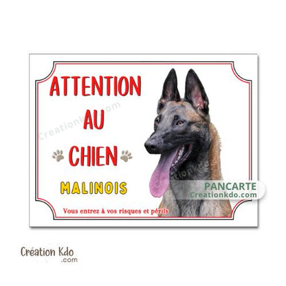 Plaque Malinois "Attention au chien" panneau de berger Belge portail