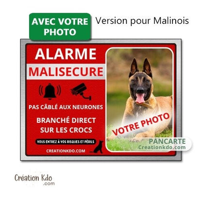 plaque photo personnalisée chien alarme malisecure malisure panneau humour je monte la garde pancarte
