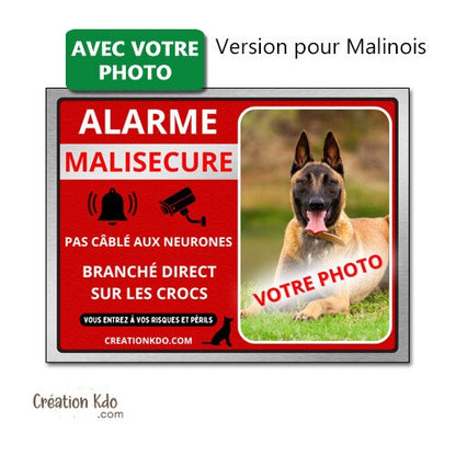 plaque photo personnalisée chien alarme malisecure malisure panneau humour je monte la garde pancarte