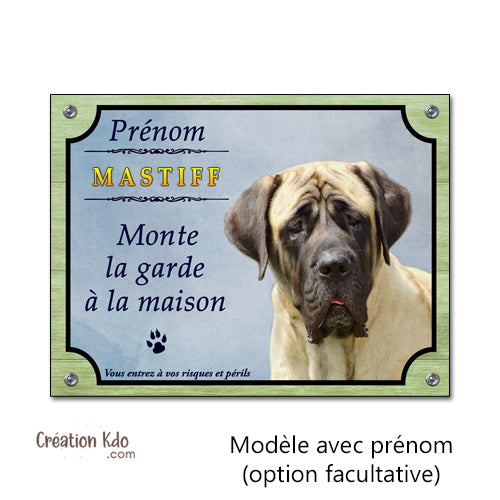 plaque mastiff monte la garde panneau attention au chien pancarte portail à personnaliser