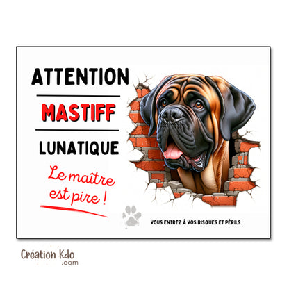 plaque mastiff humour lunatique monte la garde panneau attention au chien pancarte portail