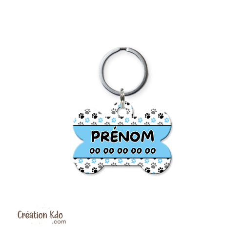 médaille chien prénom médaillon pendentif animal motif bleu pattes