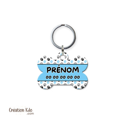 médaille chien prénom médaillon pendentif animal motif bleu pattes