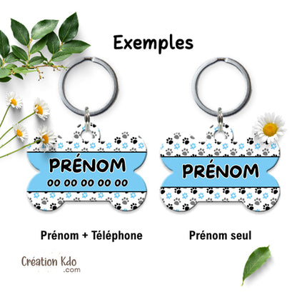 médaille chien prénom médaillon pendentif animal motif bleu pattes