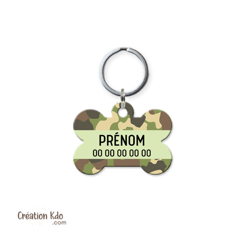 médaille chien camouflage prénom médaillon pendentif animal
