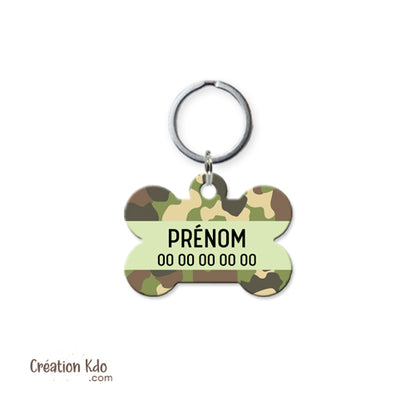 médaille chien camouflage prénom médaillon pendentif animal