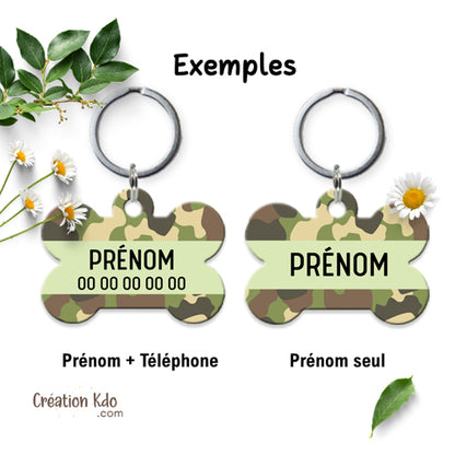 médaille chien camouflage prénom médaillon pendentif animal