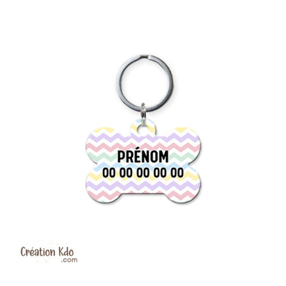 médaille chien prénom médaillon pendentif animal motif pastel zig zag