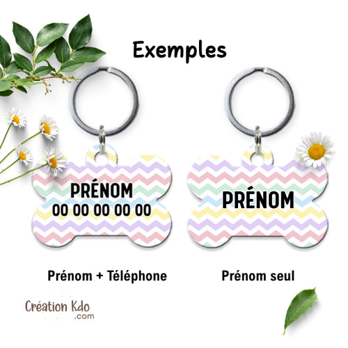 médaille chien prénom médaillon pendentif animal motif pastel zig zag