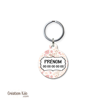 médaille ronde floral pour chien et chat personnalisées prénom