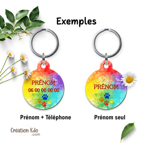 médaille ronde multicolore chien ou chat à personnaliser