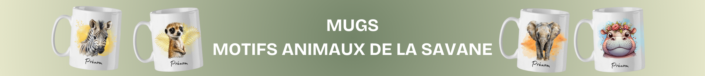 mug animaux savane éléphant zèbre lion hippopotame tasse cadeau personnalisé
