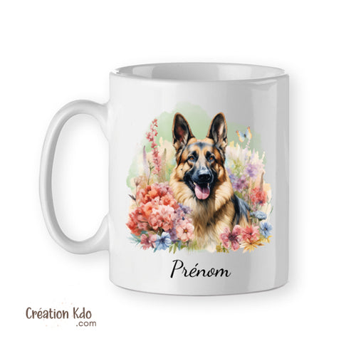 mug motif berger allemand tasse chien fleuri