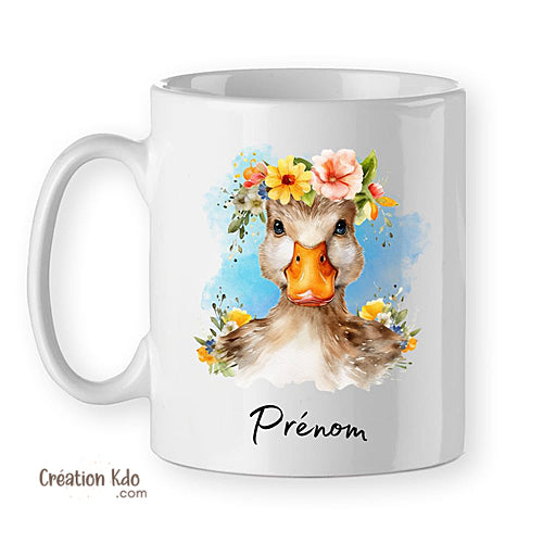 Mug Canard avec une couronne de fleurs