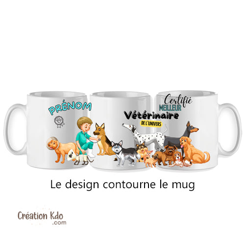 Mug Certifié(e) meilleur(e) vétérinaire de l'univers chiens et chats cadeau tasse personnalisé métier animalier
