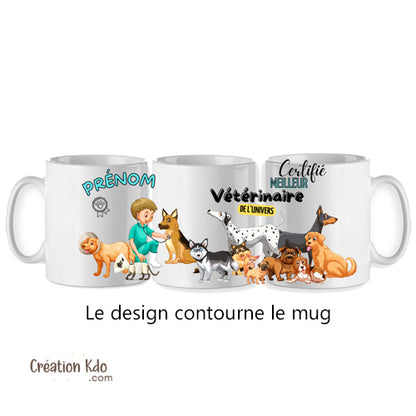 Mug Certifié(e) meilleur(e) vétérinaire de l'univers chiens et chats cadeau tasse personnalisé métier animalier