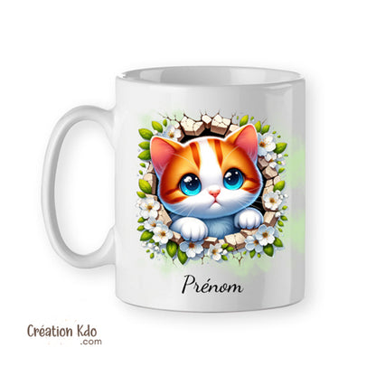 mug chat personnalisé prénom tasse cadeau mignonne chaton roux floral