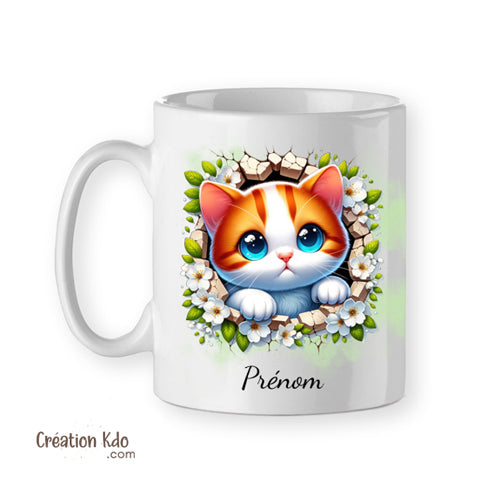 mug chat personnalisé prénom tasse cadeau mignonne chaton roux floral