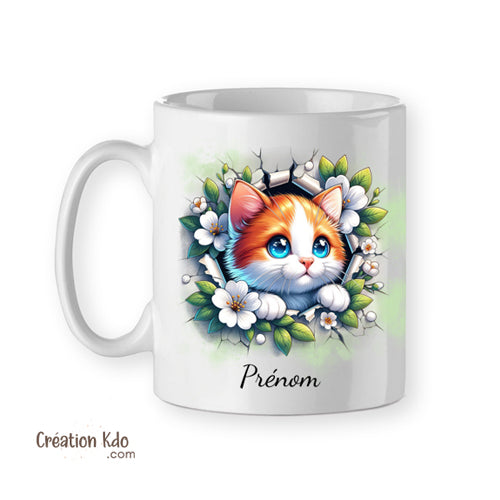 mug chaton personnalisé prénom tasse cadeau mignonne chat roux floral
