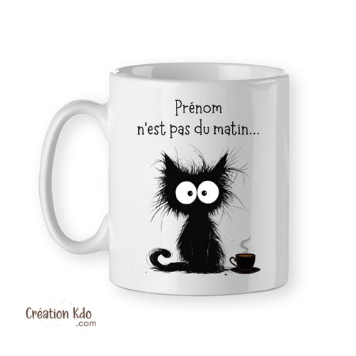 mug humour chat personnalisé je ne suis pas du matin tasse chaton