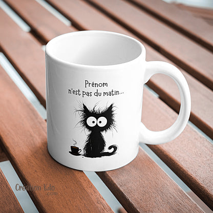 mug humour chat personnalisé je ne suis pas du matin tasse chaton