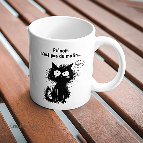 mug humour chat personnalisé je ne suis pas du matin tasse chaton