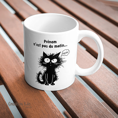 mug humour chat personnalisé je ne suis pas du matin tasse chaton
