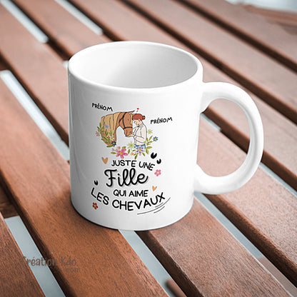 mug cheval tasse cadeau personnalisé prénom motif chevaux équitation juste une fille qui aime