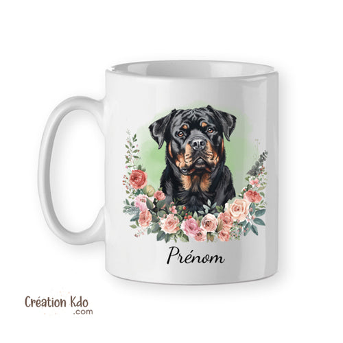 mug rottweiler tasse chien de race tête floral